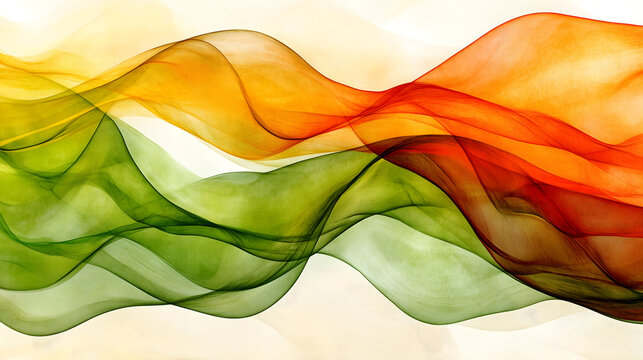 Colorful Abstract Waves &ndash; Green, Orange, and Red Flowing Lines on Light Background