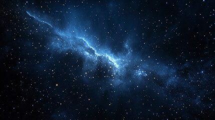 Naklejka premium Deep space nebula with blue glowing gas and dust clouds, stars scattered across a dark background.