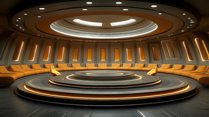 Futuristic circular interior design conference room