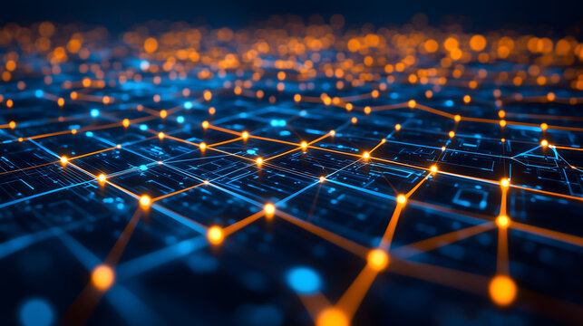 Futuristic Network Grid with Glowing Data Nodes &ndash; Technology Background