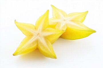 Fresh ripe starfruit (carambola) sliced in star shape on white background
