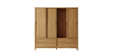 Modern Light Wood Armoire with Sliding Doors and Drawers