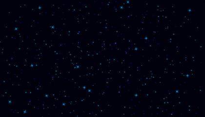A dark blue background filled with small blue and teal pixelated star shapes scattered