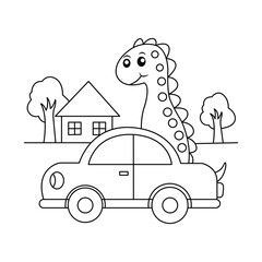 Dinosaur set coloring page hand drawn bus line artwork for kids