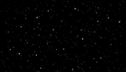 A dark night sky filled with numerous small sparkling stars scattered randomly about