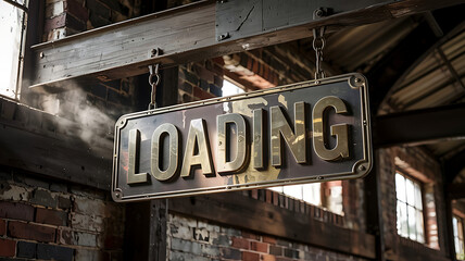 Obraz premium Vintage Industrial Warehouse Loading Sign with Retro Brick Background and Rustic Decor