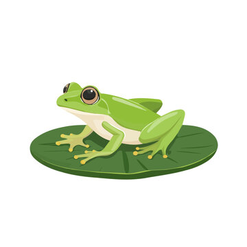recommend clip art: Little Frog On A Lily Pad, Flat vector, minimalist design, isolated on a white background.
