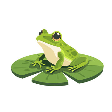 recommend clip art: Little Frog On A Lily Pad, Flat vector, minimalist design, isolated on a white background.