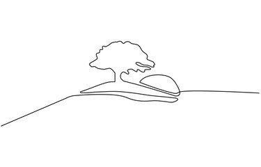 Continuous tree plant growing and seed maturation single line art vector outline illustration