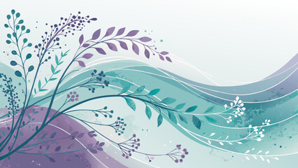Naklejka premium *Watercolor Abstract Patterns – Flowing Teal & Lavender Brushstrokes – Serene Fundraising Event Backdrop with Copy Space*