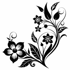 Elegant Floral Corner Silhouette Vector
