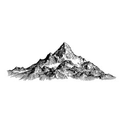 Mountain Peak Range Landscape View Vintage Black and White Outline Line Art Drawing Engraving Detail