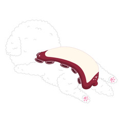 Bichon Frise lying down like rice covered with octopus sashimi