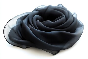 Elegant black sheer scarf softly draped showing subtle texture luxurious feel delicate fabric simple