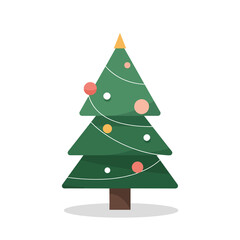 Fototapeta premium Christmas tree with decorations in flat design on a white background 