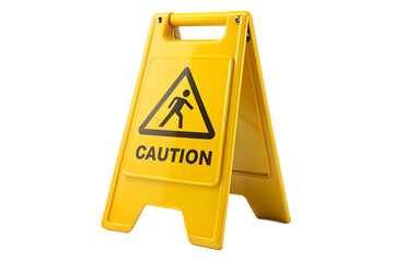 A yellow caution sign warns of slippery conditions ahead now on transparent background