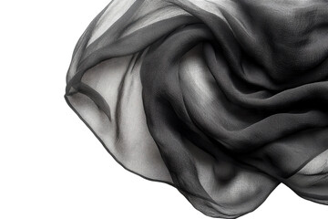 Elegant black sheer fabric softly draped showcasing texture and subtle light play on white