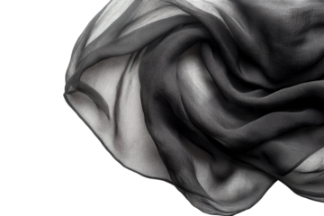 Elegant black sheer fabric softly draped showcasing texture and subtle light play on white