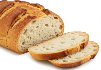 Crusty Artisan Bread Loaf Slices - Delicious crusty artisan bread loaf sliced, showing its airy interior. Perfect for sandwiches, toast or enjoying on its own