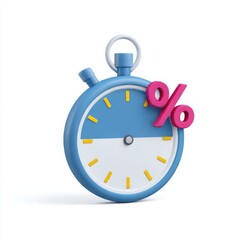 Clock with percentage sign isolated on white background