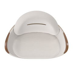 White Fabric Armchair with Wooden Frame Top View Isolated