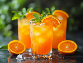 bright orange aperol spritz in unique stemmed glass