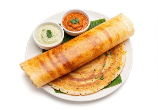 Crispy dosa with chutney served on a plate, traditional south indian cuisine