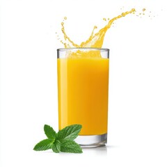 Orange juice splash with mint isolated on white background