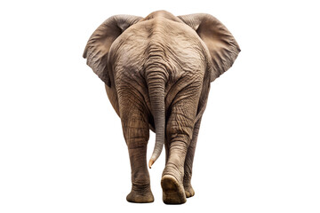 Fototapeta premium Rear view of a large african elephant walking away from viewer on transparent background