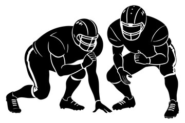 Silhouette of two football players in crouched stance ready to play, silhouette, football players, crouched stance, sport, team, competition, athlete, exercise, fitness, healthy lifestyle, action