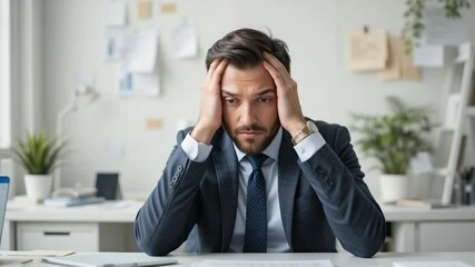 Man experiencing distress in office setting contemporary business portrait stress business person office workplace - Powered by Adobe
