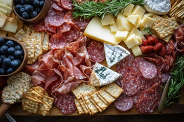 Meat and cheese platter with assorted crackers