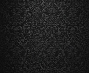 Black damask pattern, sharp lines, heavy texture, surface, textile