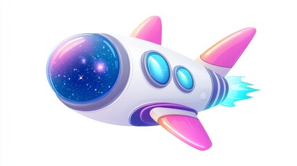 Cute Cartoon Rocket with Colorful Design and Glowing Exhaust Flames Symbolizing Space Adventure