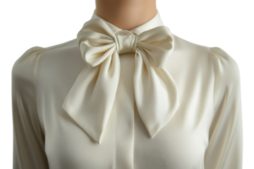 Elegant cream silk blouse with a large bow tie soft luxurious fabric detailed stitching and classic