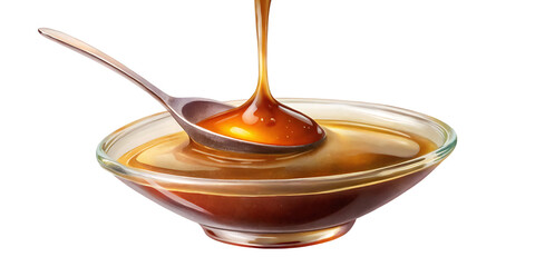 Golden Honey Pouring from Spoon into Glass Bowl Sweet Treat Dessert Drizzle