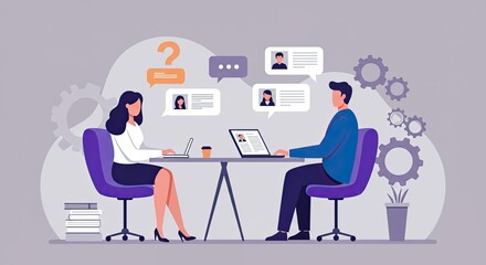 Modern Office Collaboration with Professionals, Technology, and Symbols

