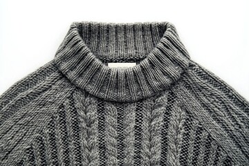 Cozy grey wool turtleneck sweater detailed cable knit texture soft warm winter apparel