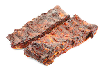 Tasty roasted pork ribs isolated on white