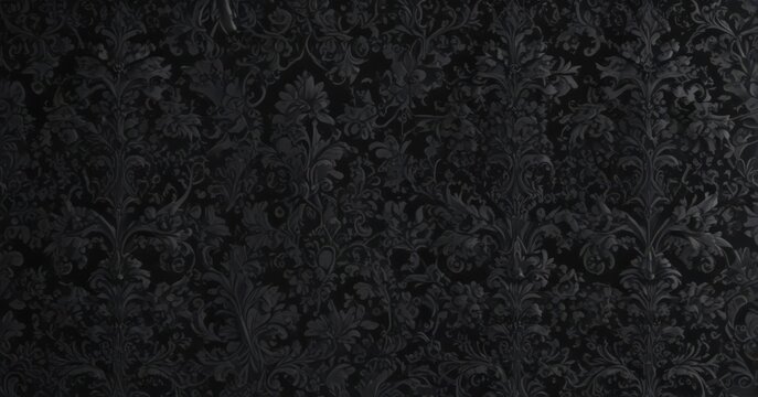Intricate black damask, floral vines, seamless gothic pattern , textile, photo, scroll