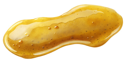 Obraz premium Closeup of golden yellow honey or syrup spill isolated on white background showing texture and viscosity