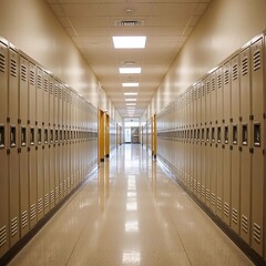 Empty School Hallway with Lockers