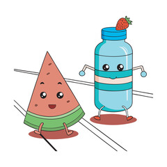 Water bottle and fruit running team