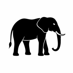 Obraz premium Silhouette of a black elephant with tusks and trunk raised