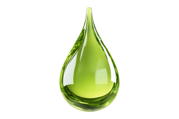 Detailed organic rounded green drop isolated on transparent background