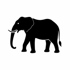 Obraz premium Silhouette of a black elephant with tusks and trunk raised