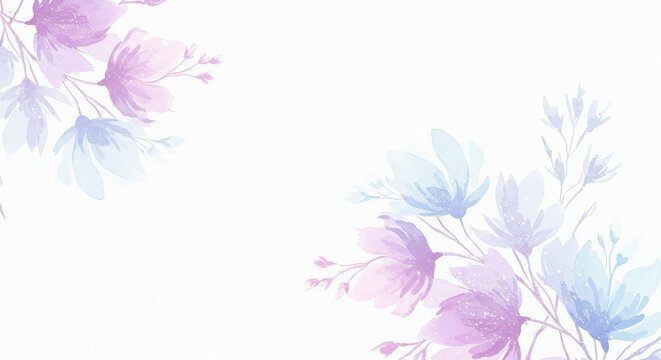 Floral Watercolor Illustration with Pink and Blue Flowers