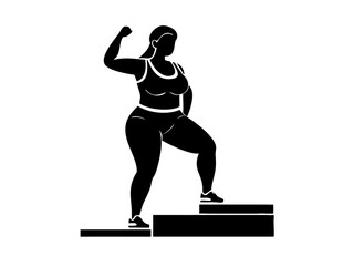 Strong Plus Size Woman on Steps Fitness Achievement Illustration