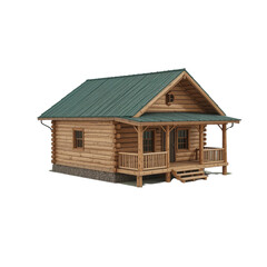 Charming Rustic Log Cabin with Green Roof and Porch perfect for Vacation Rental