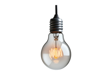 one incandescent light bulb hanging isolated on transparent background